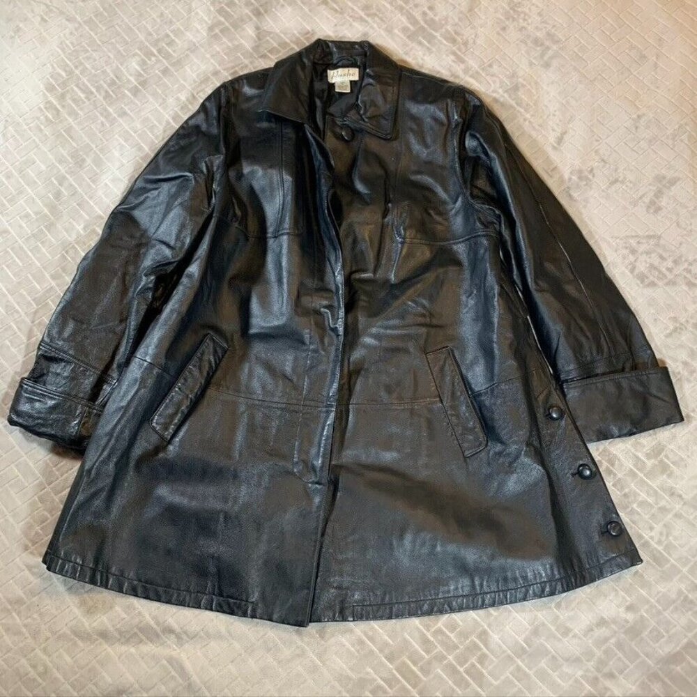 Blushe Womens XL Leather Jacket Black Mid Length Vented Biker Gothic